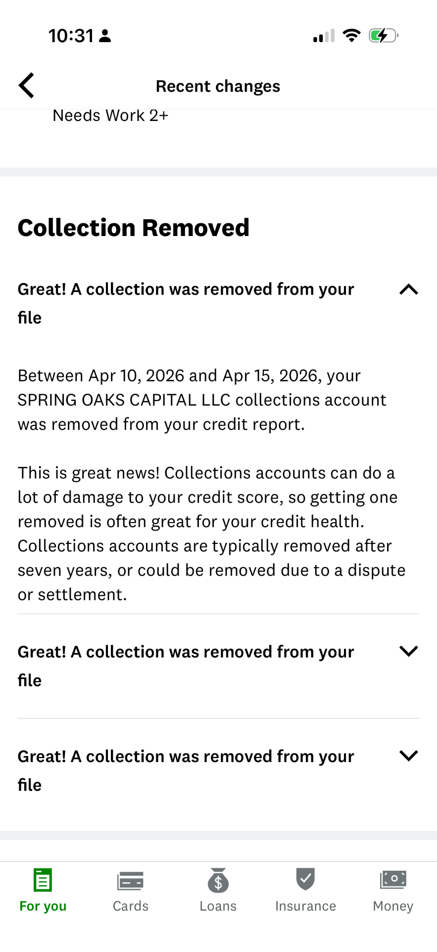 Collection account removed from credit file